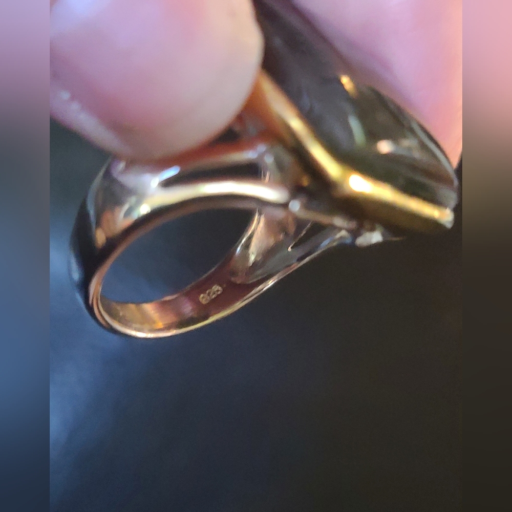 SOLD! Laboradite 13k square pillow sterling & gold ring sz 8.5 - Picture 9 of 9